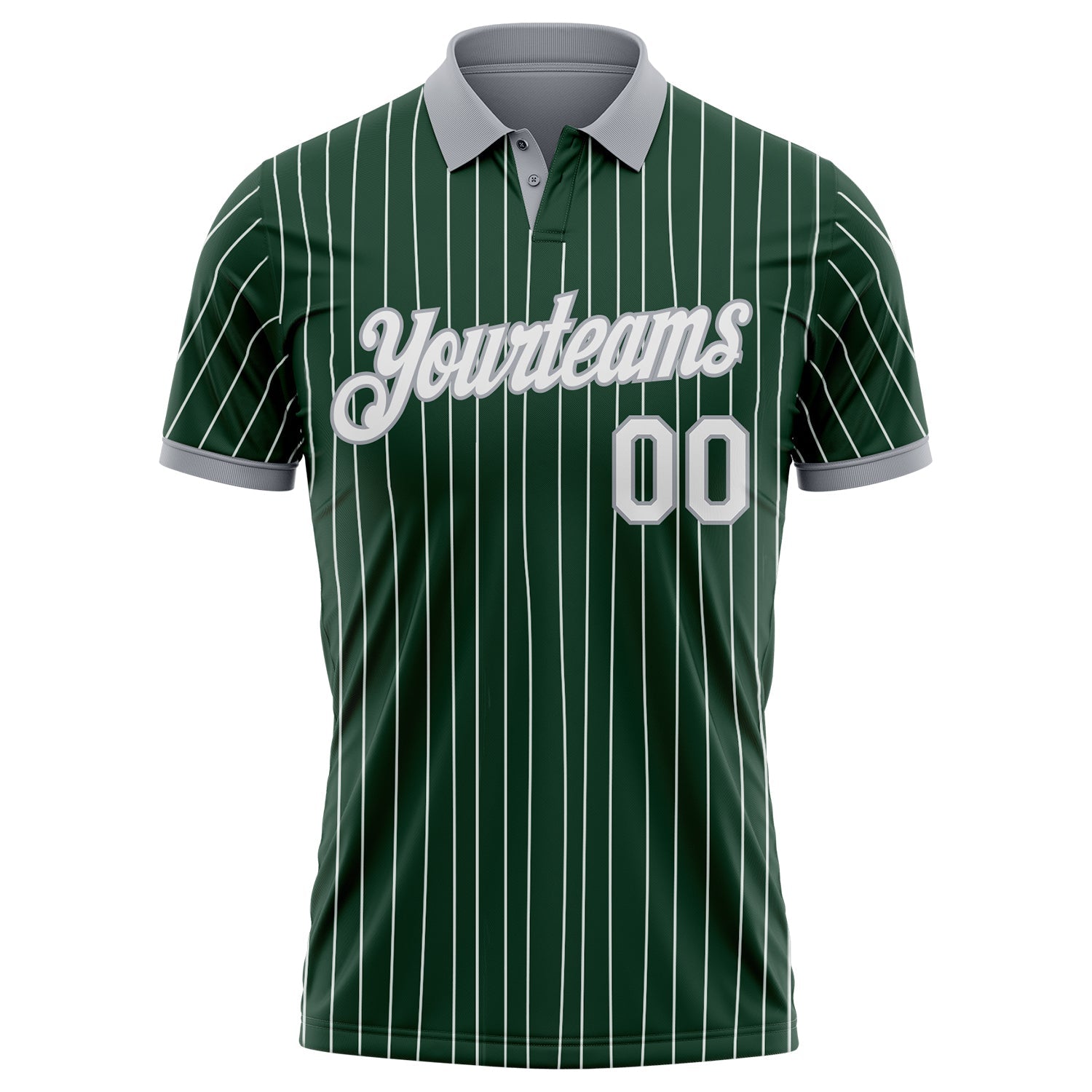Custom Green White Pinstripe-Gray Performance Polo Shirt