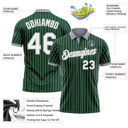 Custom Green White Pinstripe-Gray Performance Polo Shirt
