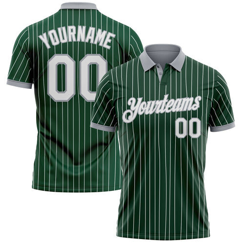 Custom Green White Pinstripe-Gray Performance Polo Shirt