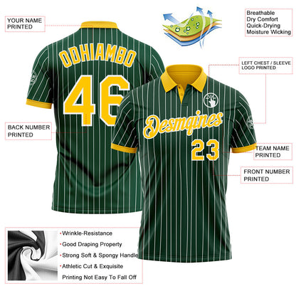Custom Green White Pinstripe-Yellow Performance Polo Shirt