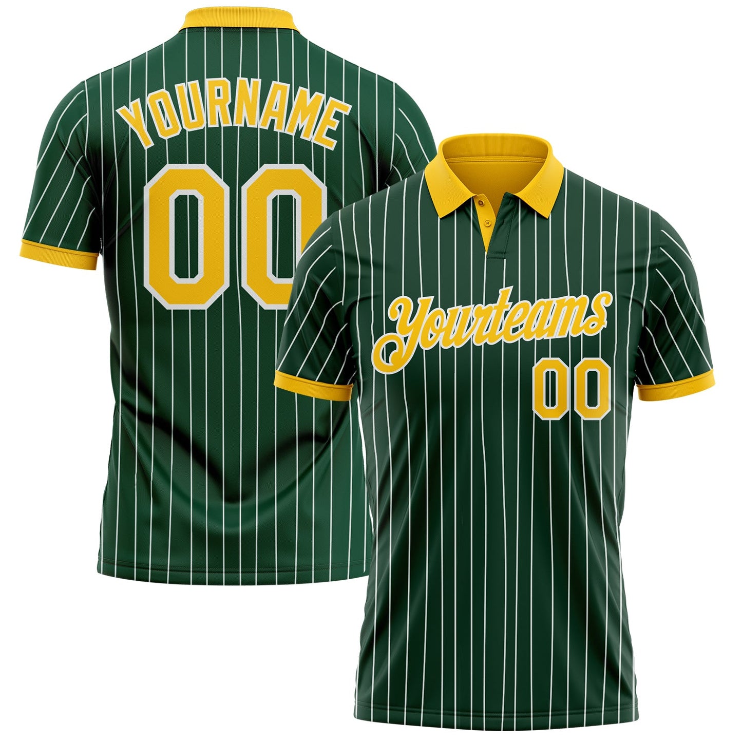 Custom Green White Pinstripe-Yellow Performance Polo Shirt