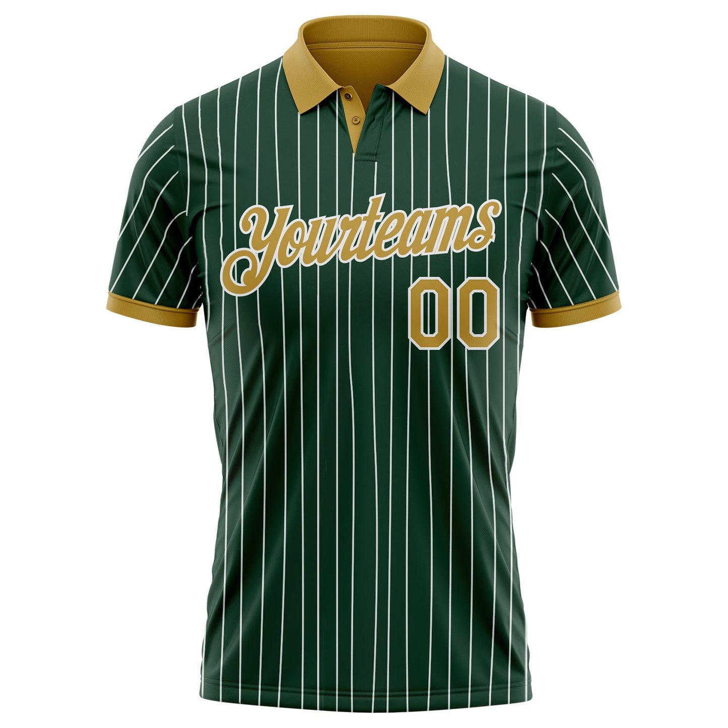 Custom Green White Pinstripe-Old Gold Performance Polo Shirt