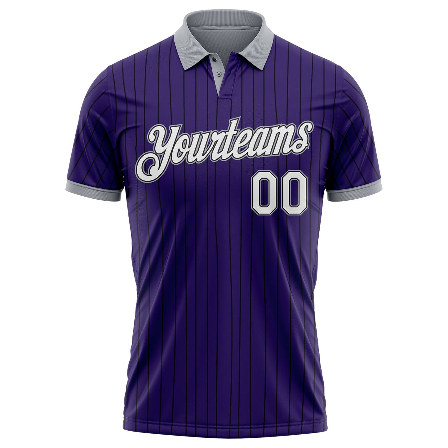 Custom Purple Black Pinstripe White-Gray Performance Polo Shirt
