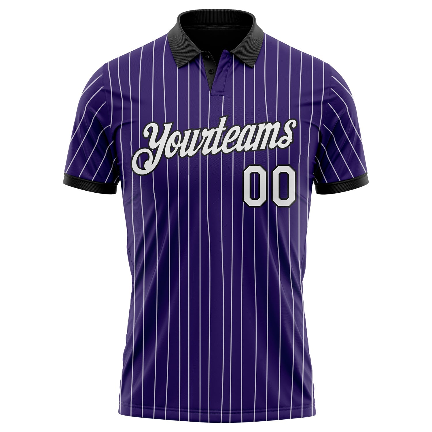 Custom Purple White Pinstripe-Black Performance Polo Shirt