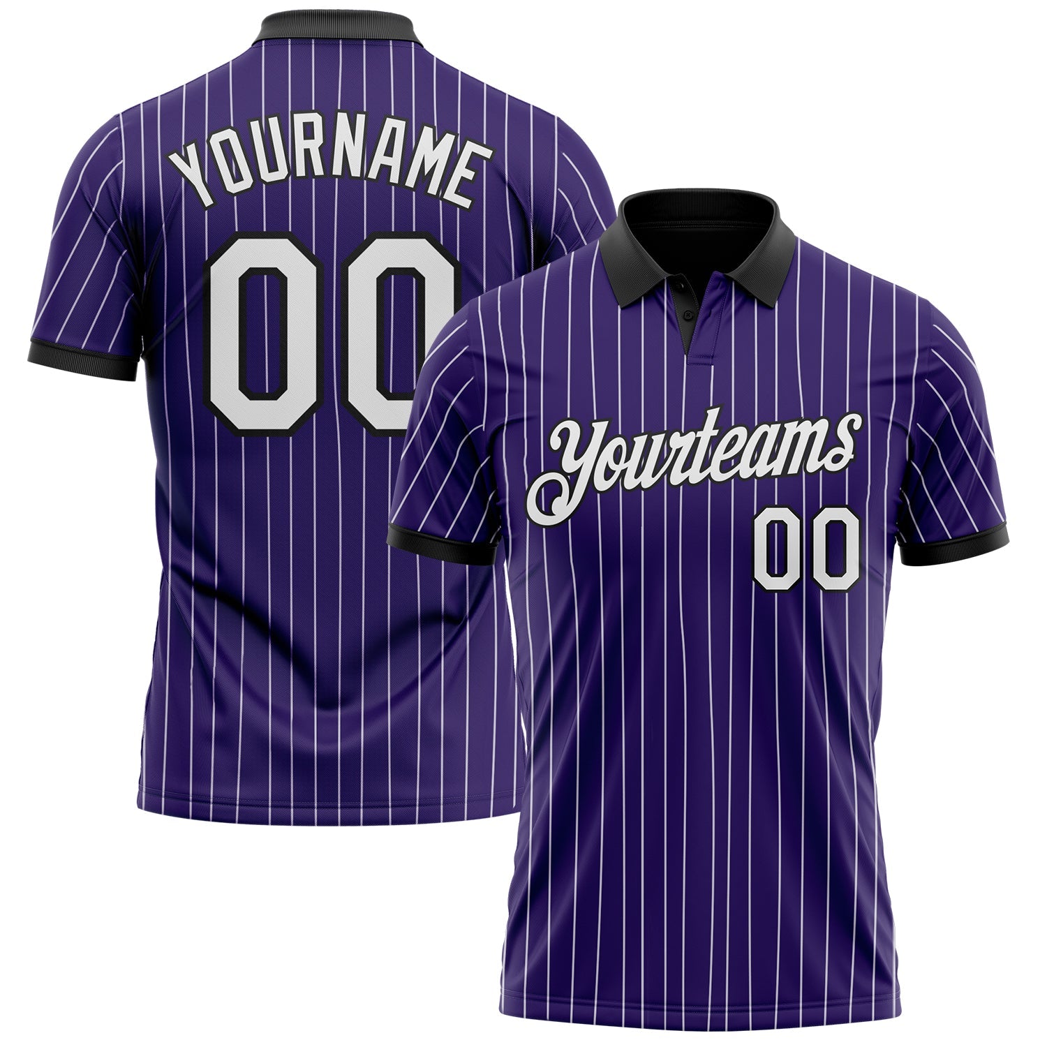 Custom Purple White Pinstripe-Black Performance Polo Shirt