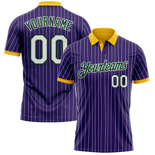 Custom Purple White Pinstripe Green-Yellow Performance Polo Shirt