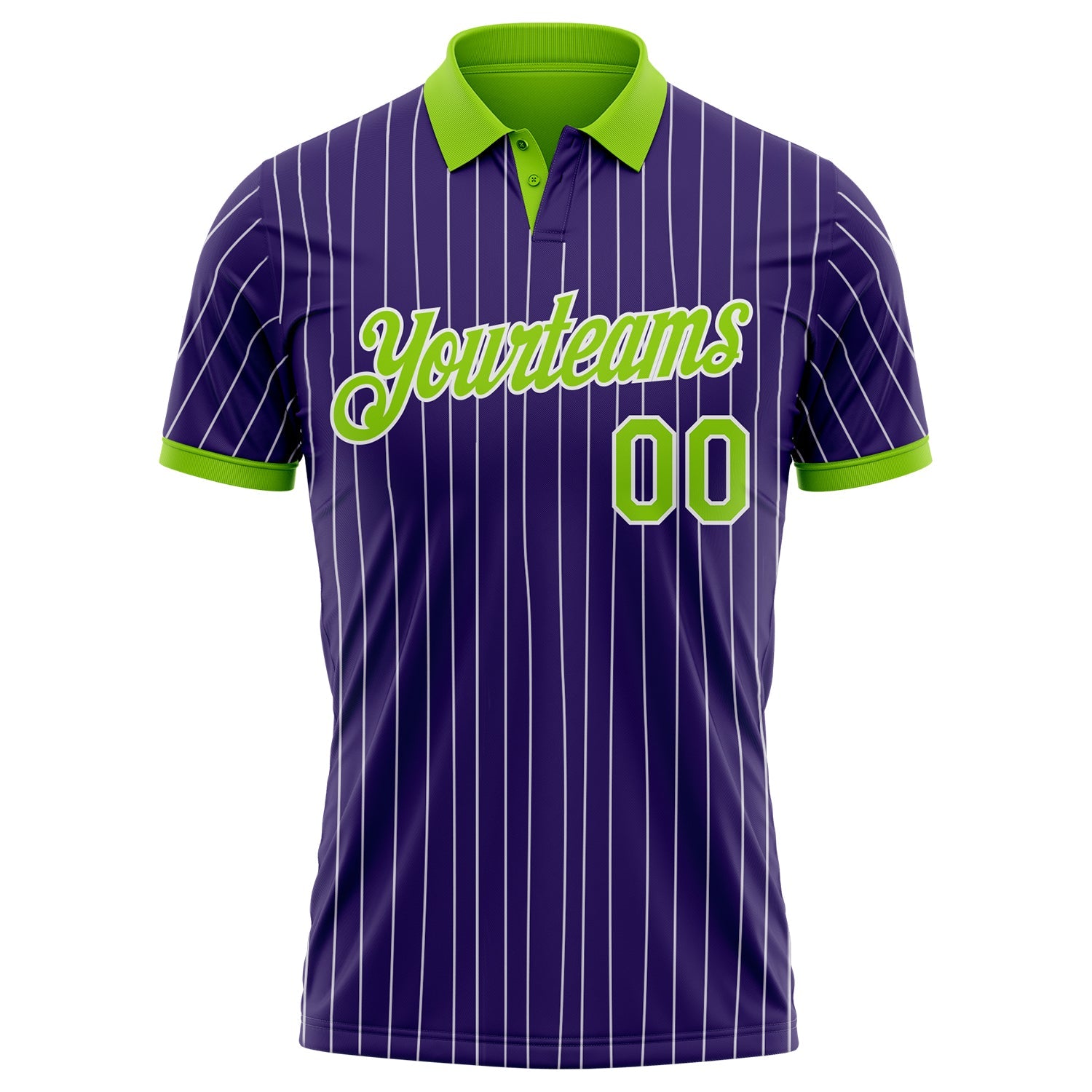 Custom Purple White Pinstripe-Neon Green Performance Polo Shirt
