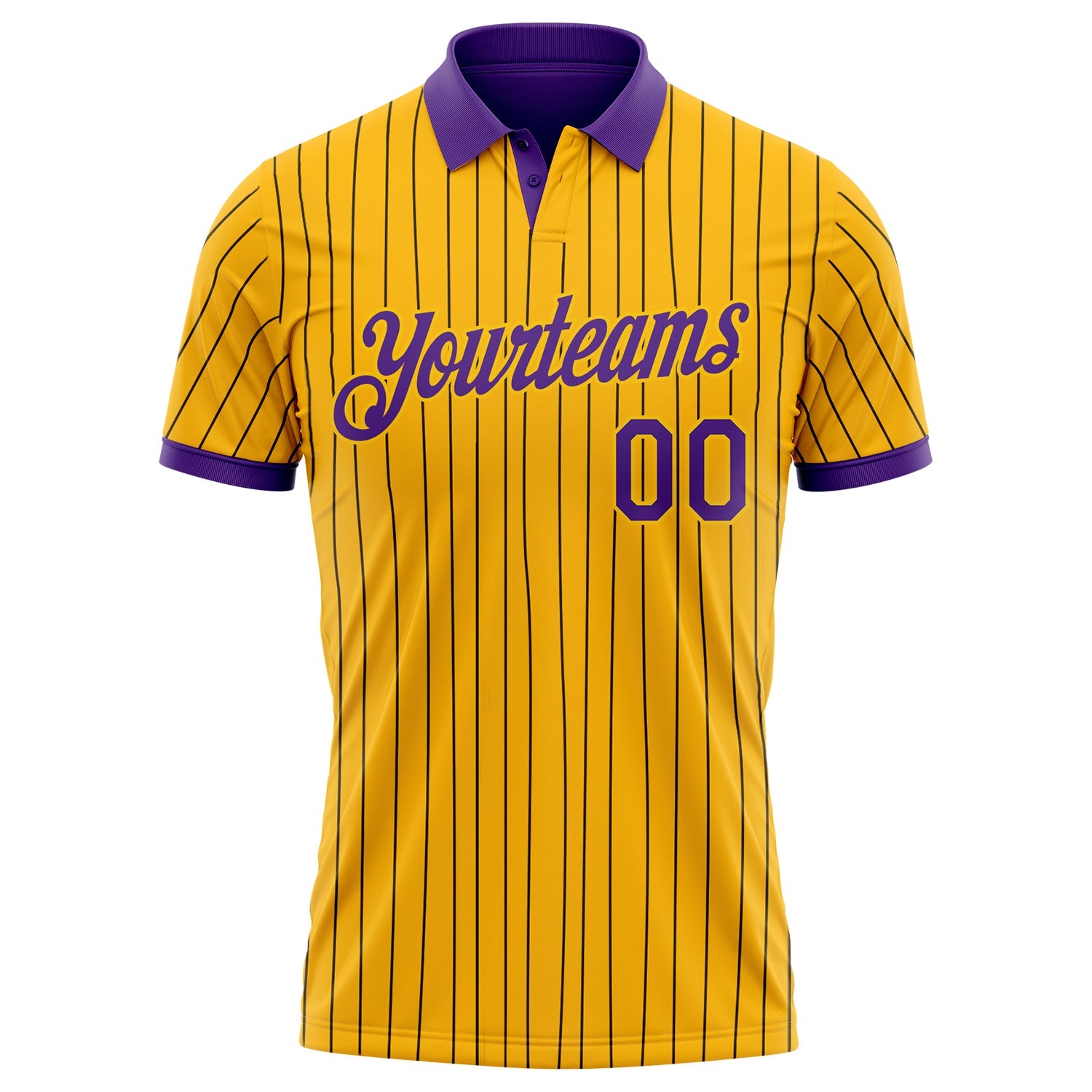 Custom Yellow Black Pinstripe-Purple Performance Polo Shirt