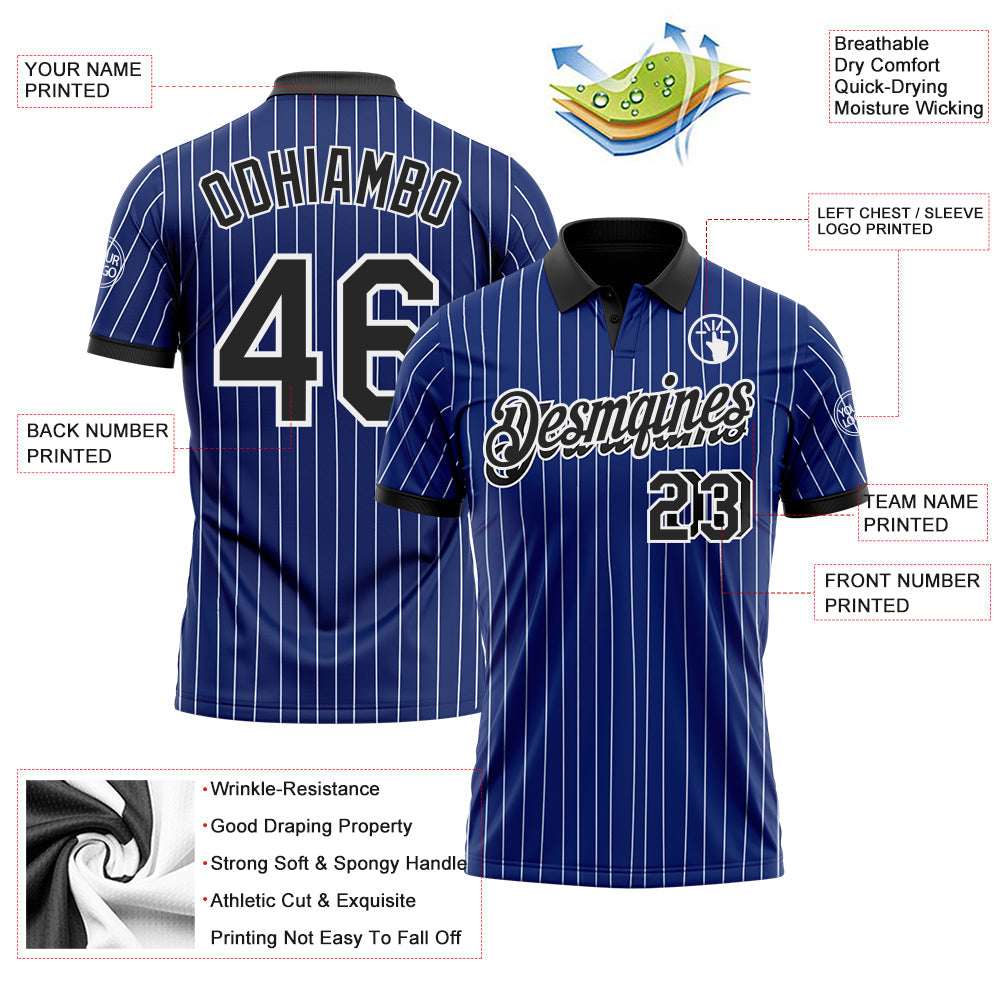 Custom Royal White Pinstripe-Black Performance Polo Shirt