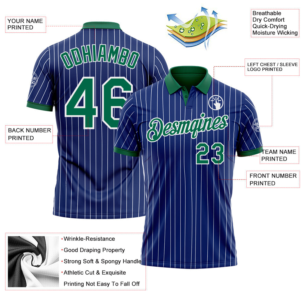 Custom Royal White Pinstripe-Kelly Green Performance Polo Shirt