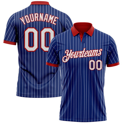 Custom Royal White Pinstripe-Red Performance Polo Shirt
