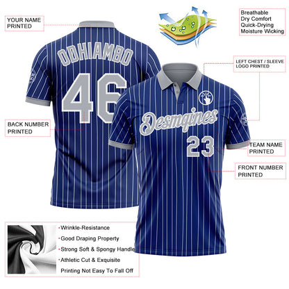 Custom Royal White Pinstripe-Gray Performance Polo Shirt