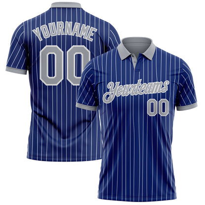 Custom Royal White Pinstripe-Gray Performance Polo Shirt