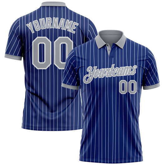 Custom Royal White Pinstripe-Gray Performance Polo Shirt