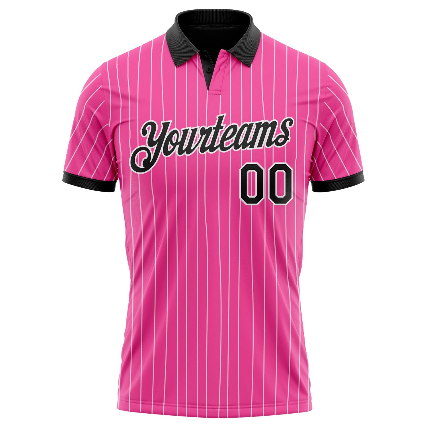 Custom Pink White Pinstripe-Black Performance Polo Shirt