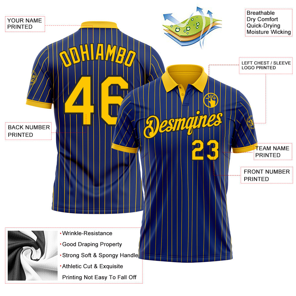 Custom Royal Yellow Pinstripe-Black Performance Polo Shirt
