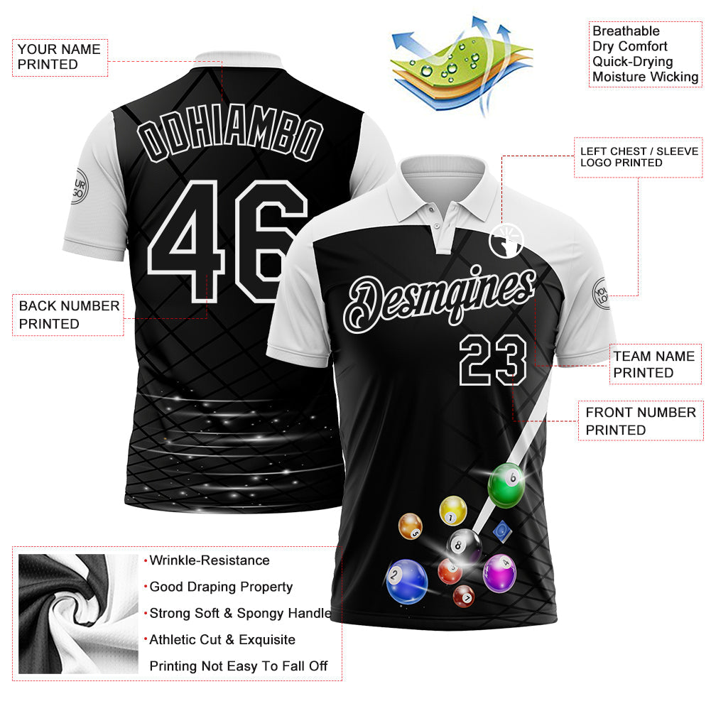 Custom Black-White Billiard Balls Performance Polo Shirt