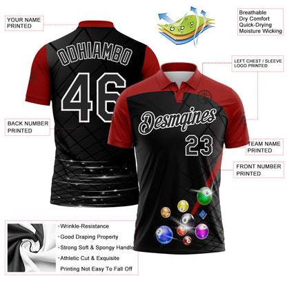 Custom Black Red-White Billiard Balls Performance Polo Shirt