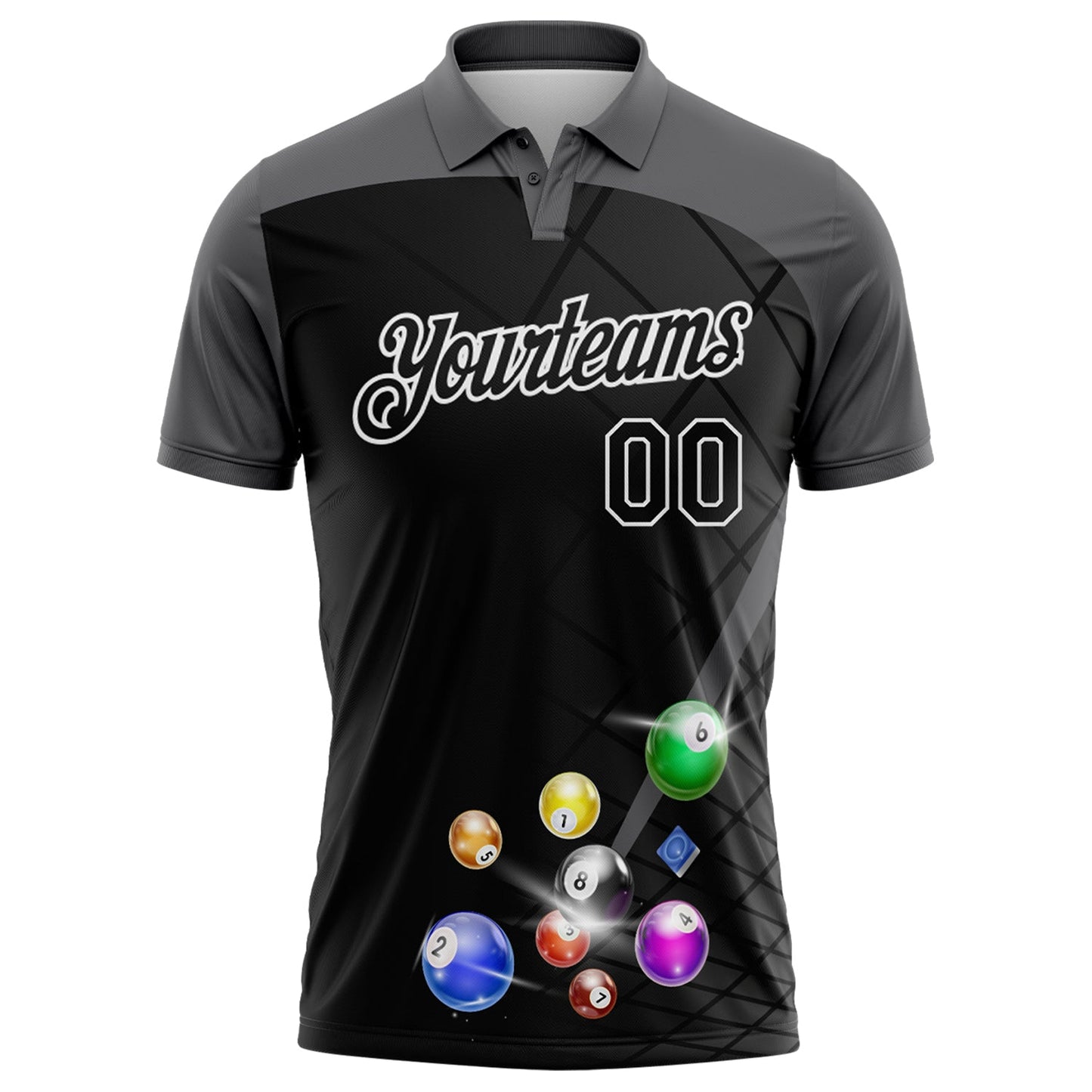 Custom Black Steel Gray-White Billiard Balls Performance Polo Shirt