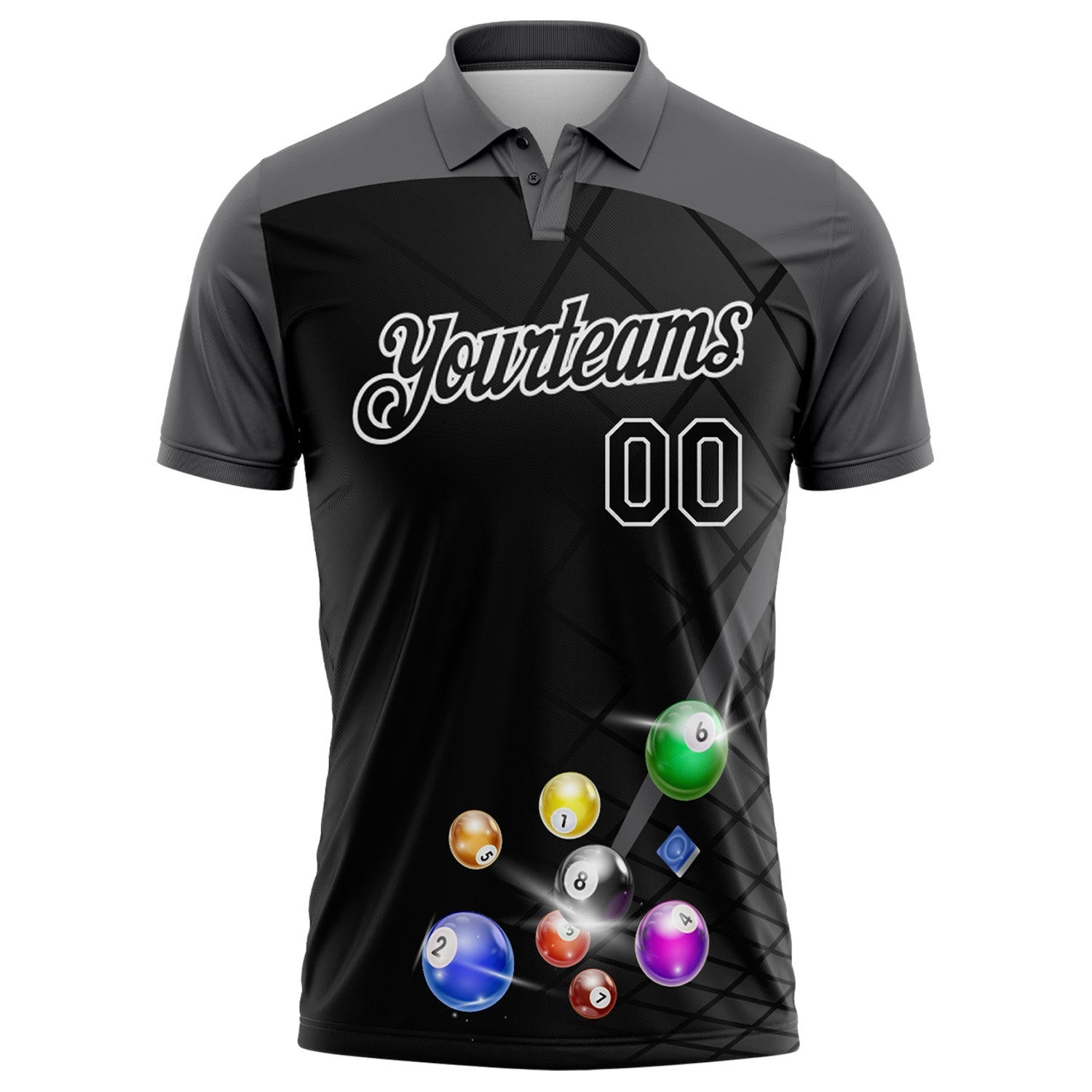 Custom Black Steel Gray-White Billiard Balls Performance Polo Shirt