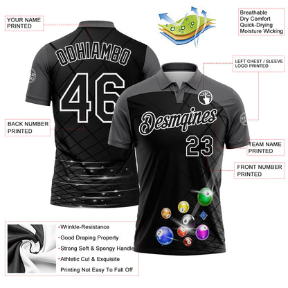 Custom Black Steel Gray-White Billiard Balls Performance Polo Shirt