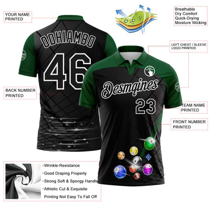 Custom Black Green-White Billiard Balls Performance Polo Shirt