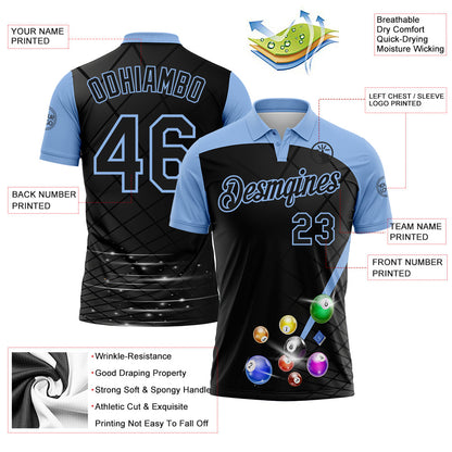 Custom Black-Light Blue Billiard Balls Performance Polo Shirt