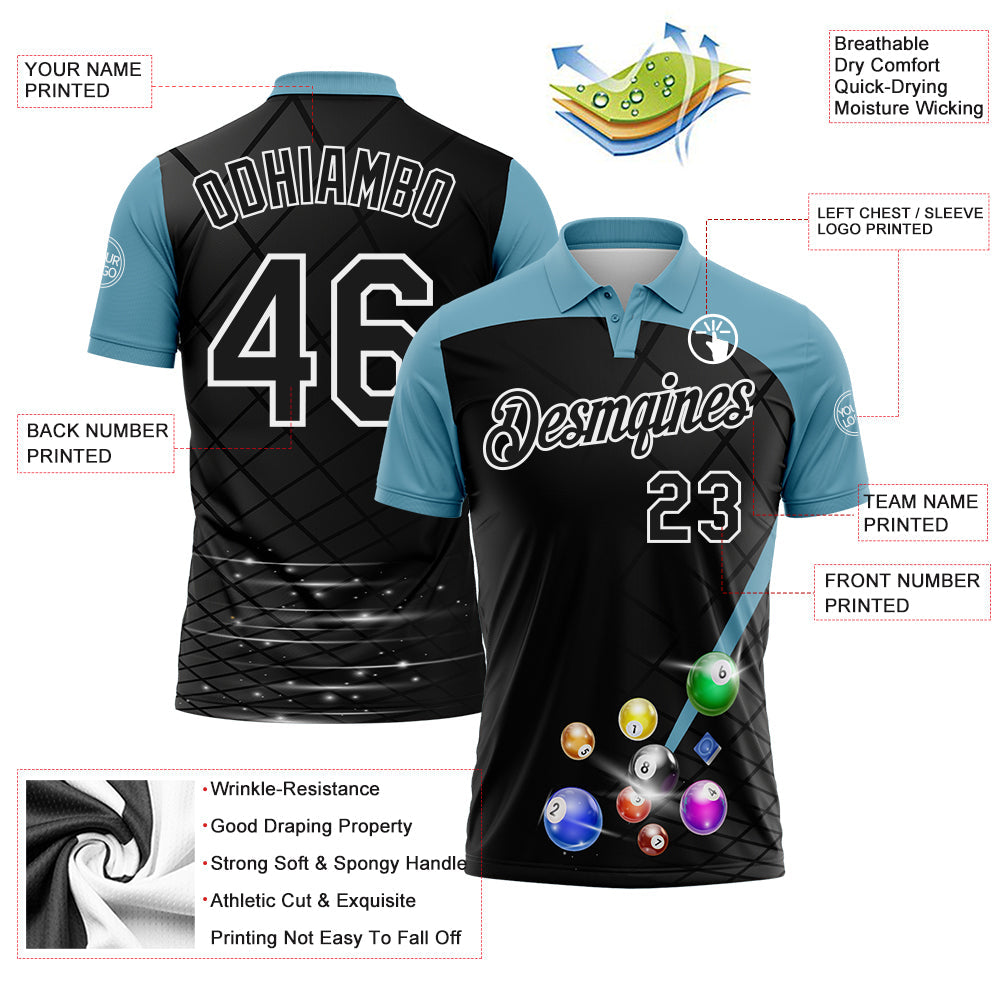 Custom Black Shadow Blue-White Billiard Balls Performance Polo Shirt