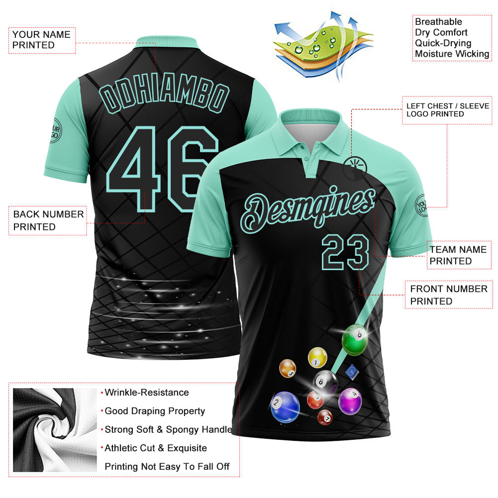 Custom Black-Ice Blue Billiard Balls Performance Polo Shirt