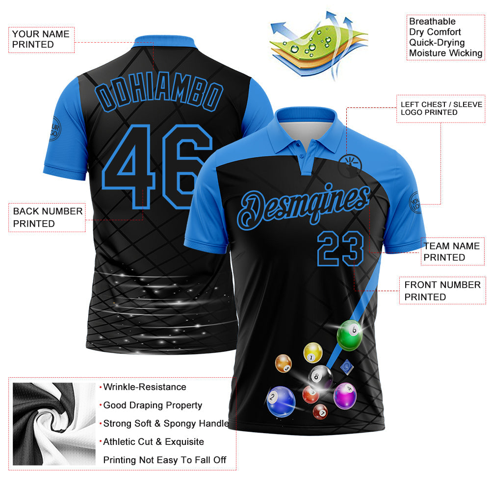 Custom Black-Powder Blue Billiard Balls Performance Polo Shirt