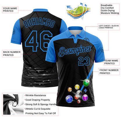 Custom Black-Powder Blue Billiard Balls Performance Polo Shirt
