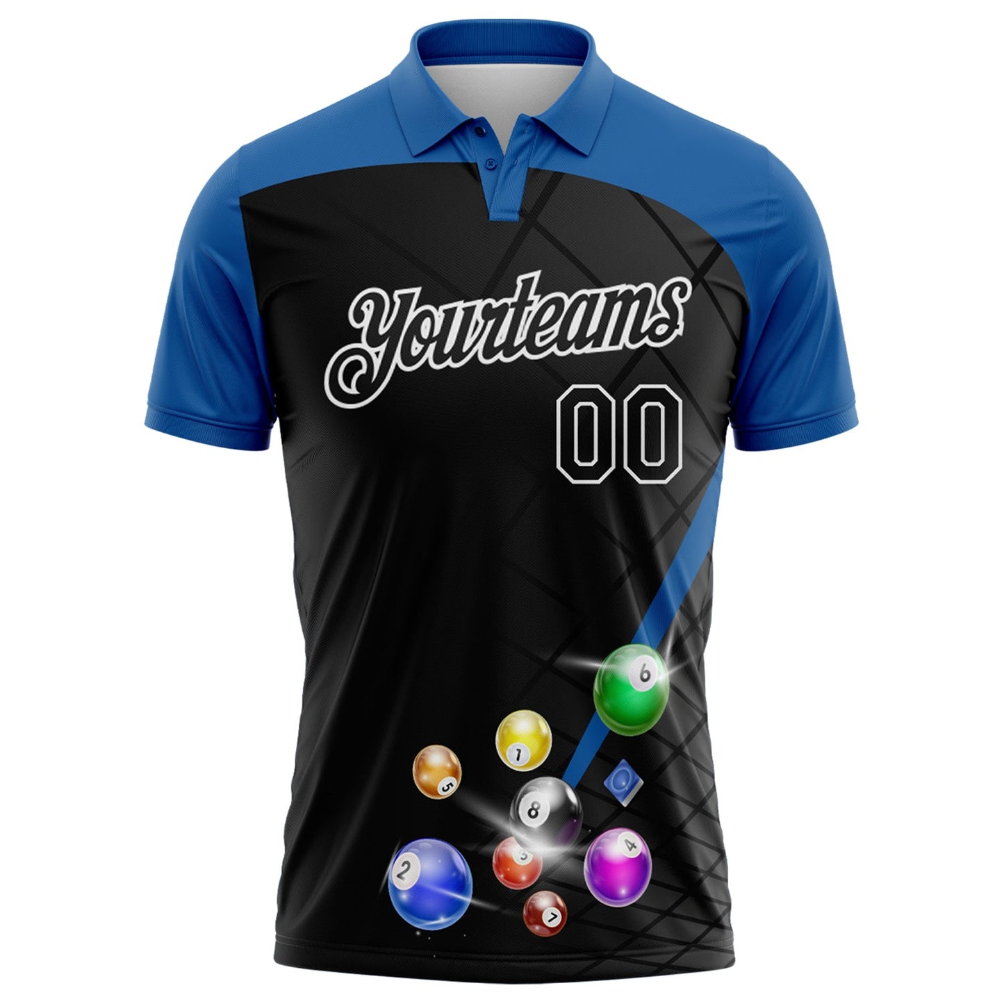 Custom Black Thunder Blue-White Billiard Balls Performance Polo Shirt