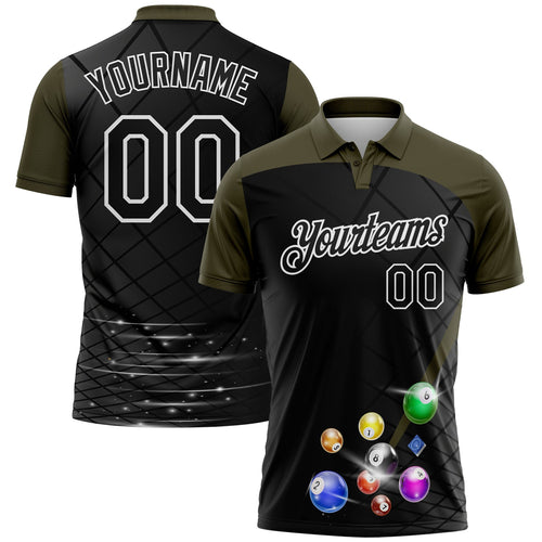 Custom Black Olive-White Billiard Balls Performance Polo Shirt