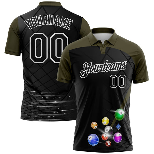 Custom Black Olive-White Billiard Balls Performance Polo Shirt