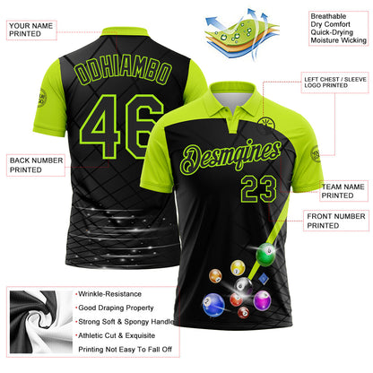 Custom Black-Neon Green Billiard Balls Performance Polo Shirt
