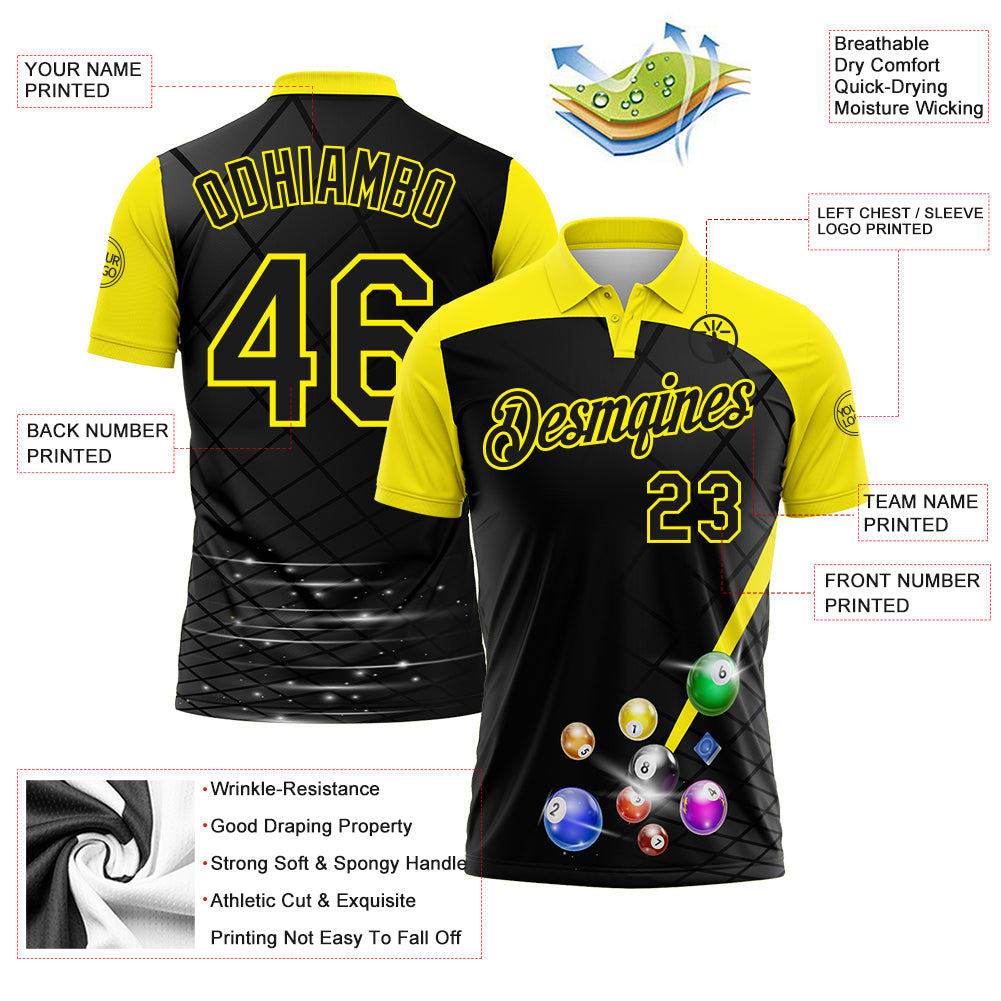 Custom Black-Light Yellow Billiard Balls Performance Polo Shirt