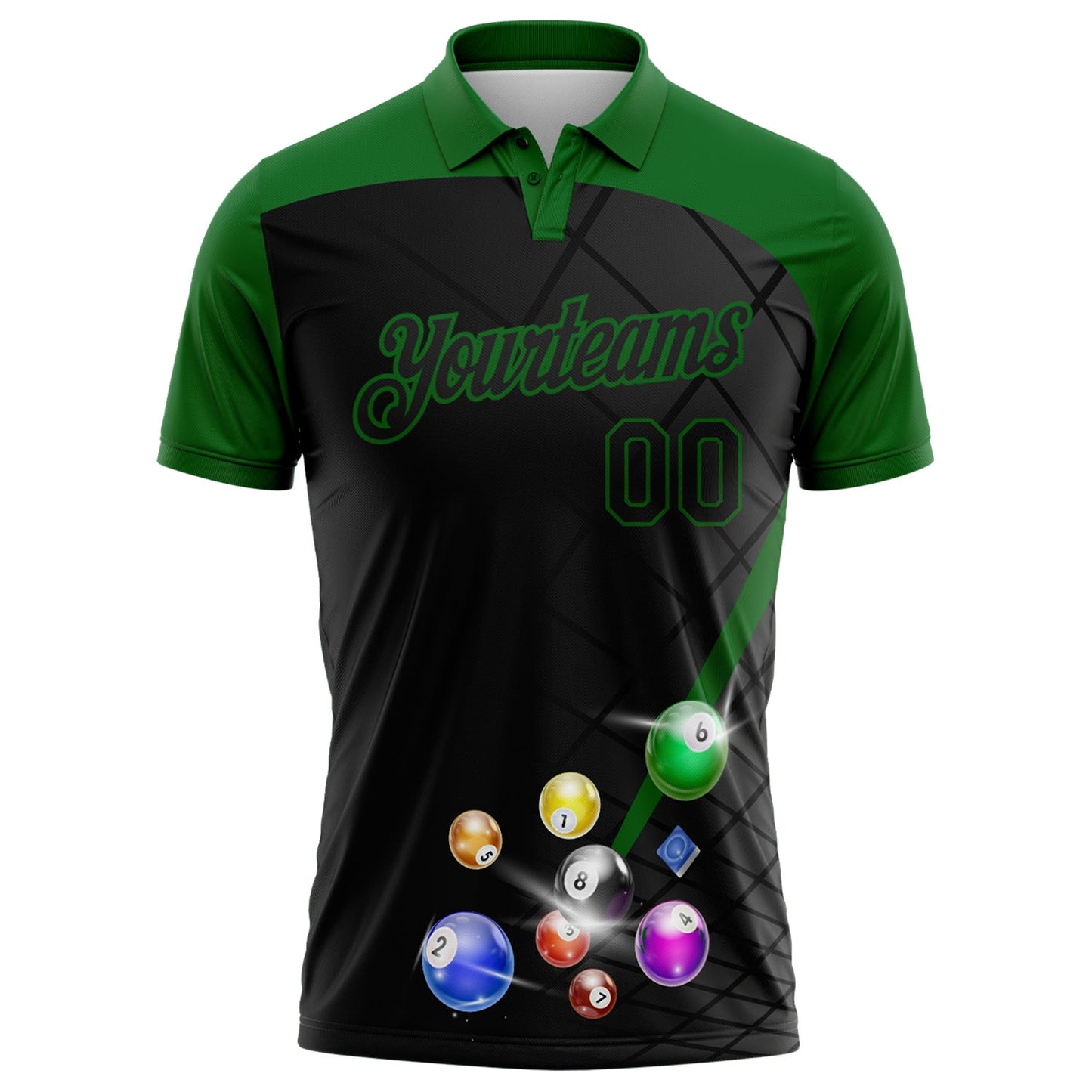 Custom Black-Grass Green Billiard Balls Performance Polo Shirt