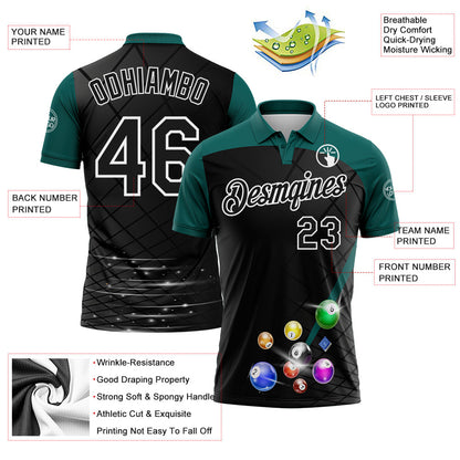 Custom Black Midnight Green-White Billiard Balls Performance Polo Shirt