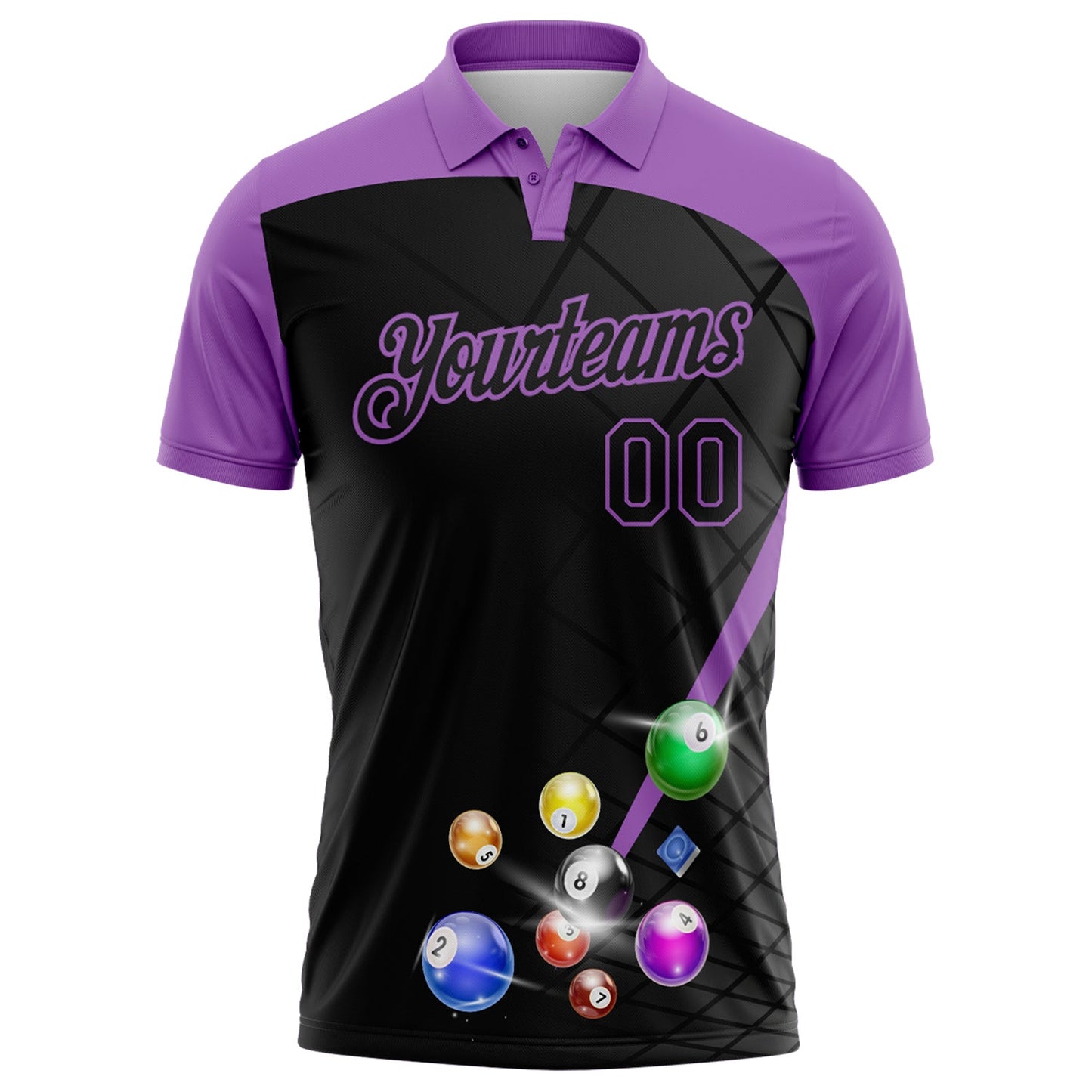 Custom Black-Medium Purple Billiard Balls Performance Polo Shirt