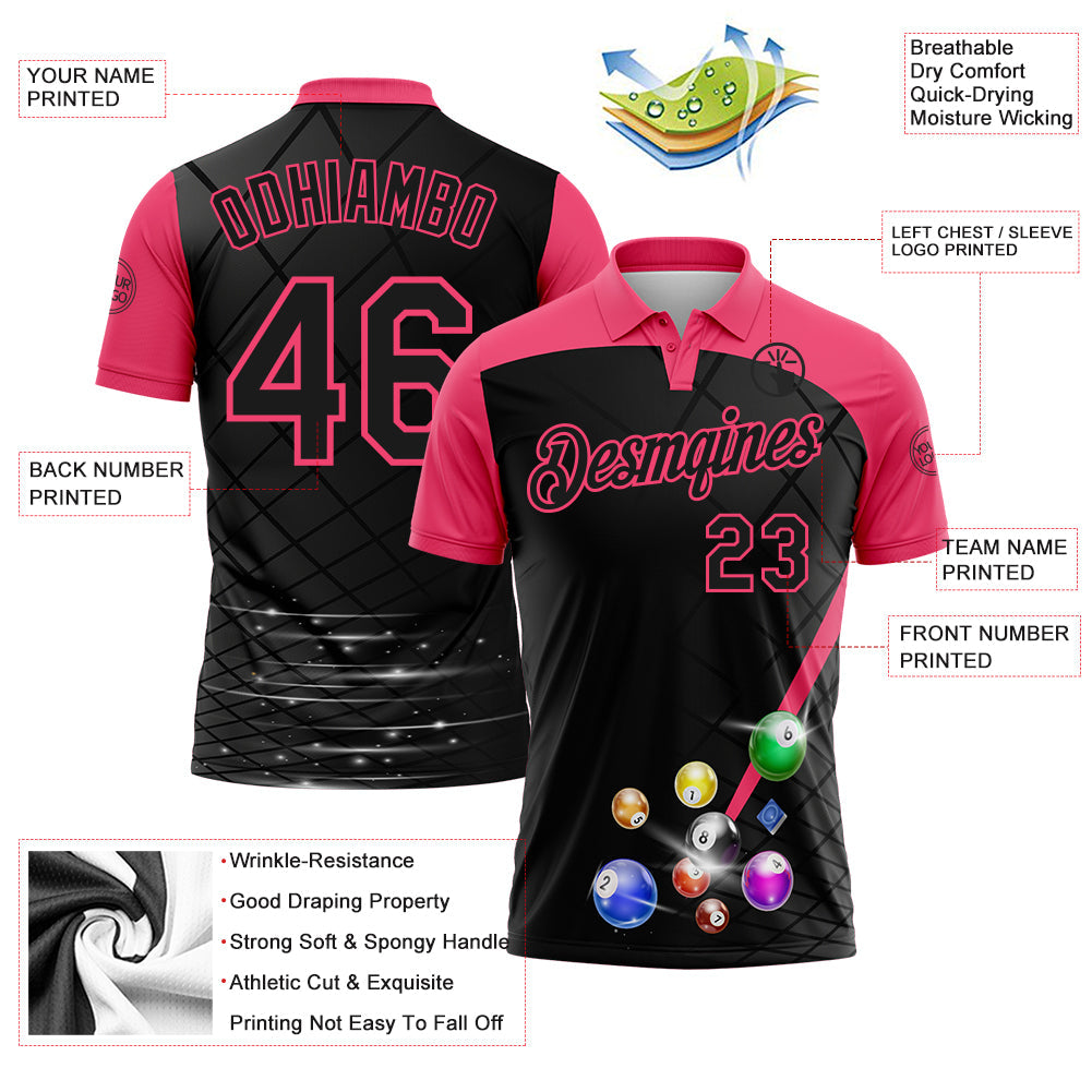 Custom Black-Neon Pink Billiard Balls Performance Polo Shirt