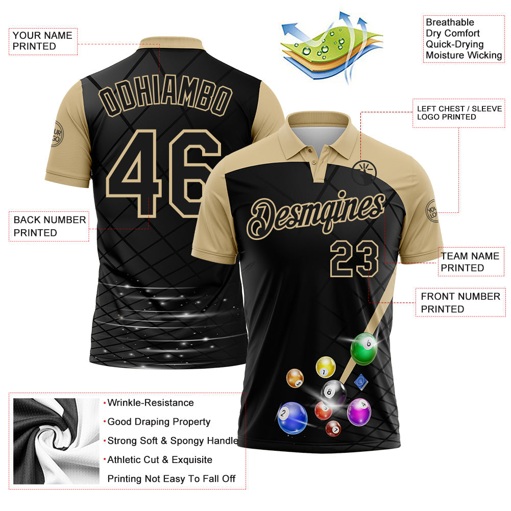 Custom Black-Vegas Gold Billiard Balls Performance Polo Shirt