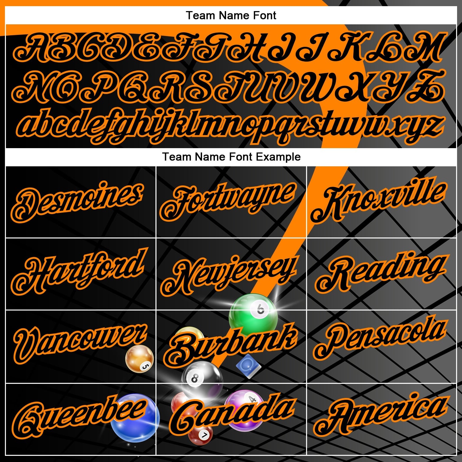 Custom Black-Bay Orange Billiard Balls Geometric Grid Performance Polo Shirt