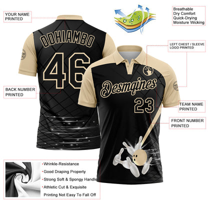 Custom Black-City Cream Bowling Geometric Grid Performance Polo Shirt