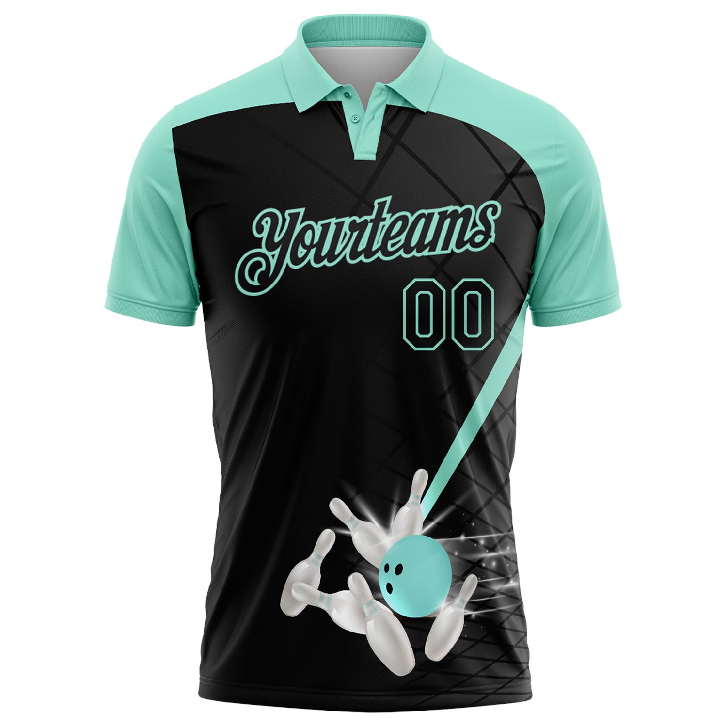 Custom Black-Ice Blue Bowling Geometric Grid Performance Polo Shirt