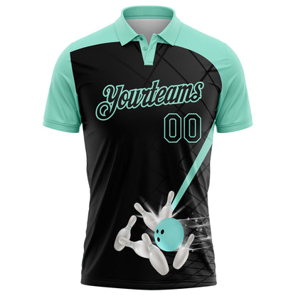 Custom Black-Ice Blue Bowling Geometric Grid Performance Polo Shirt