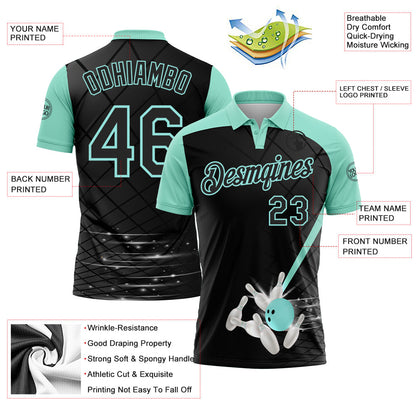 Custom Black-Ice Blue Bowling Geometric Grid Performance Polo Shirt