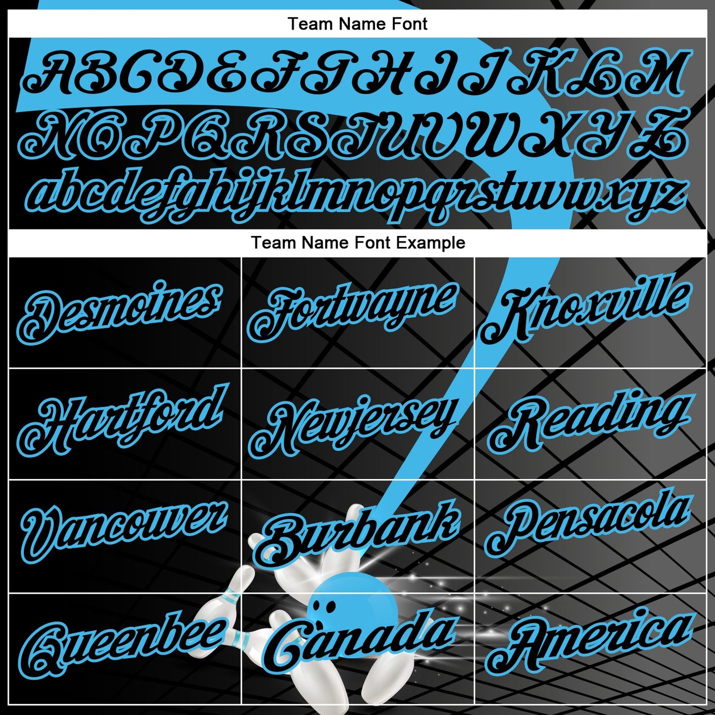 Custom Black-Sky Blue Bowling Geometric Grid Performance Polo Shirt