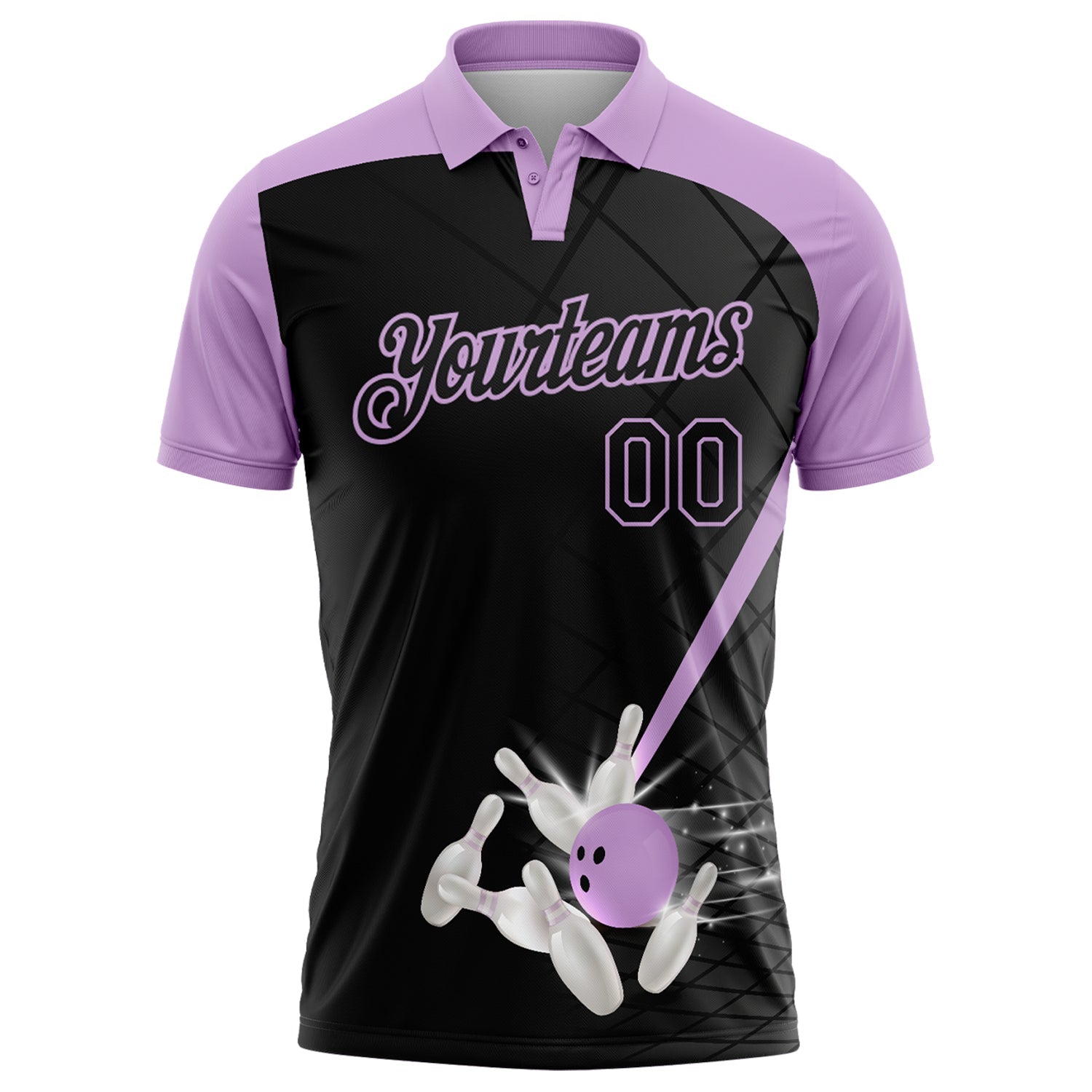 Custom Black-Light Purple Bowling Geometric Grid Performance Polo Shirt