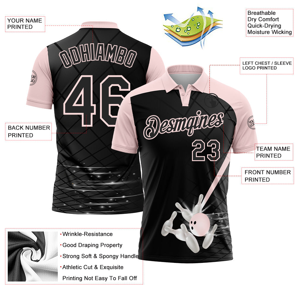 Custom Black-Light Pink Bowling Geometric Grid Performance Polo Shirt