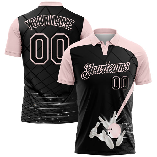 Custom Black-Light Pink Bowling Geometric Grid Performance Polo Shirt